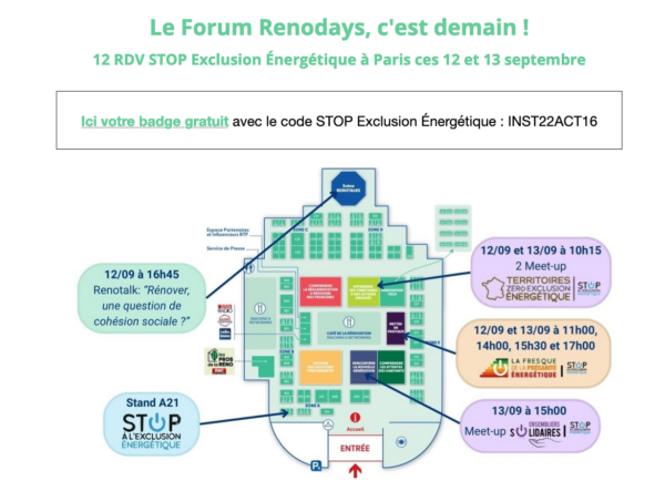 Le Forum Renodays, c'est demain ! 12 RDV STOP Exclusion Énergétique à Paris ces 12 et 13 septembre