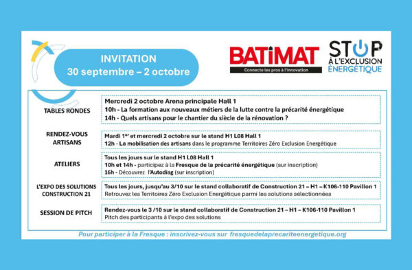 Stop Exclusion Energétique vous invite à Batimat - Rendez-vous du 30/09 au 2/10