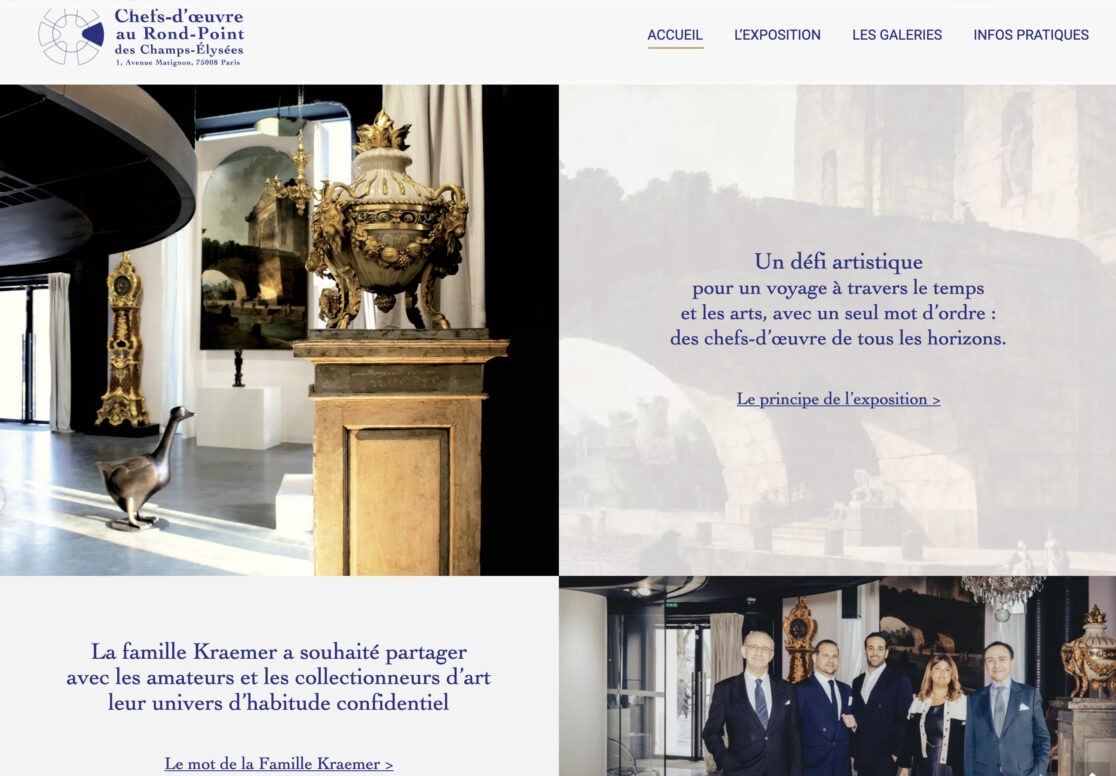 site de l'exposition Chefs-d'œuvres au rond-point des champs Elysées