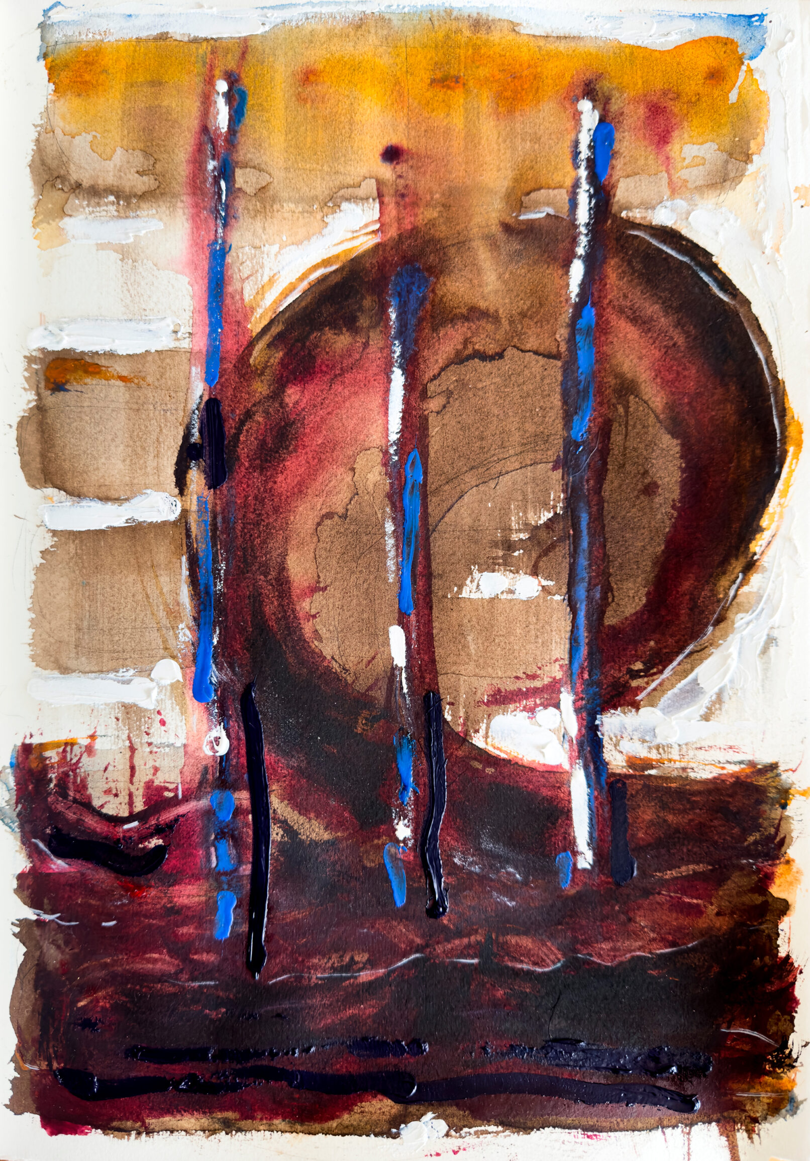 Vague bleue - 2024 Huile, aquarelle, encre de chine, brou de noix sur papier d'Amalfi 25x38cm